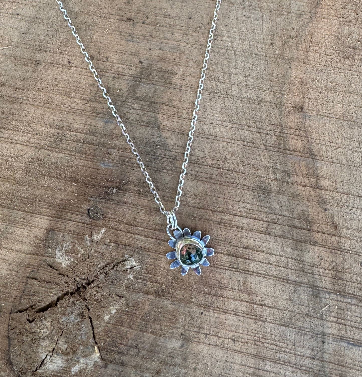 Dainty Michigan greenstone floral pendant necklace on sterling silver chain