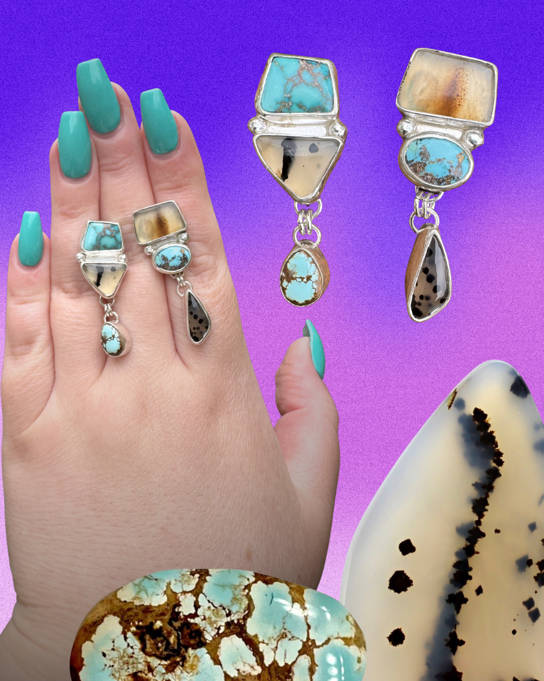 Montana Agate and Royston Turquoise Post/Dangle Earrings
