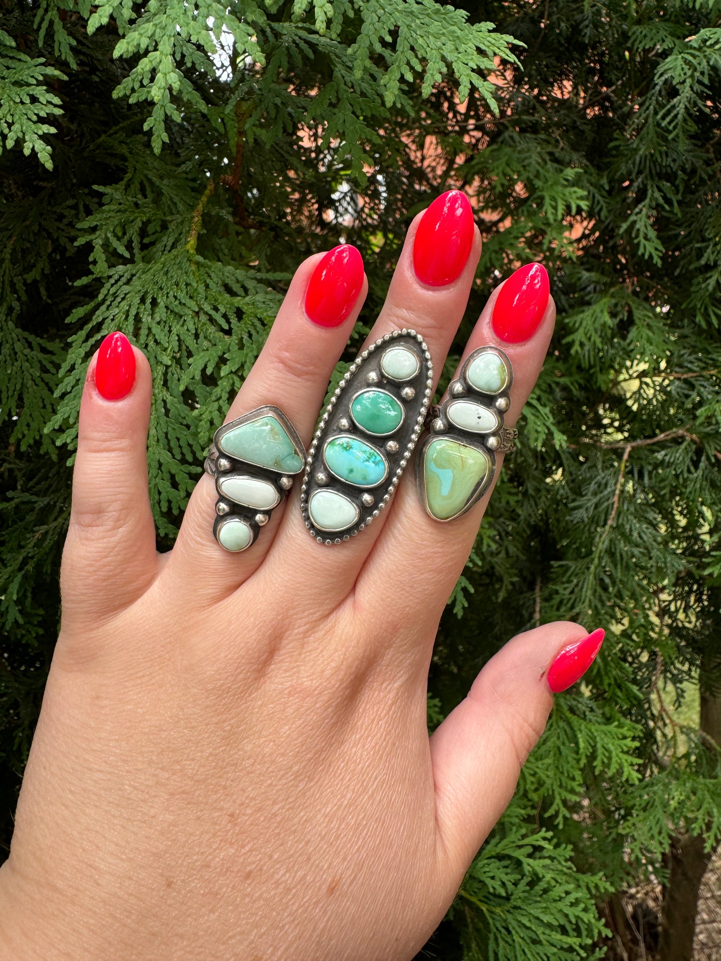 Turquoise and variscite statement ring, size 7