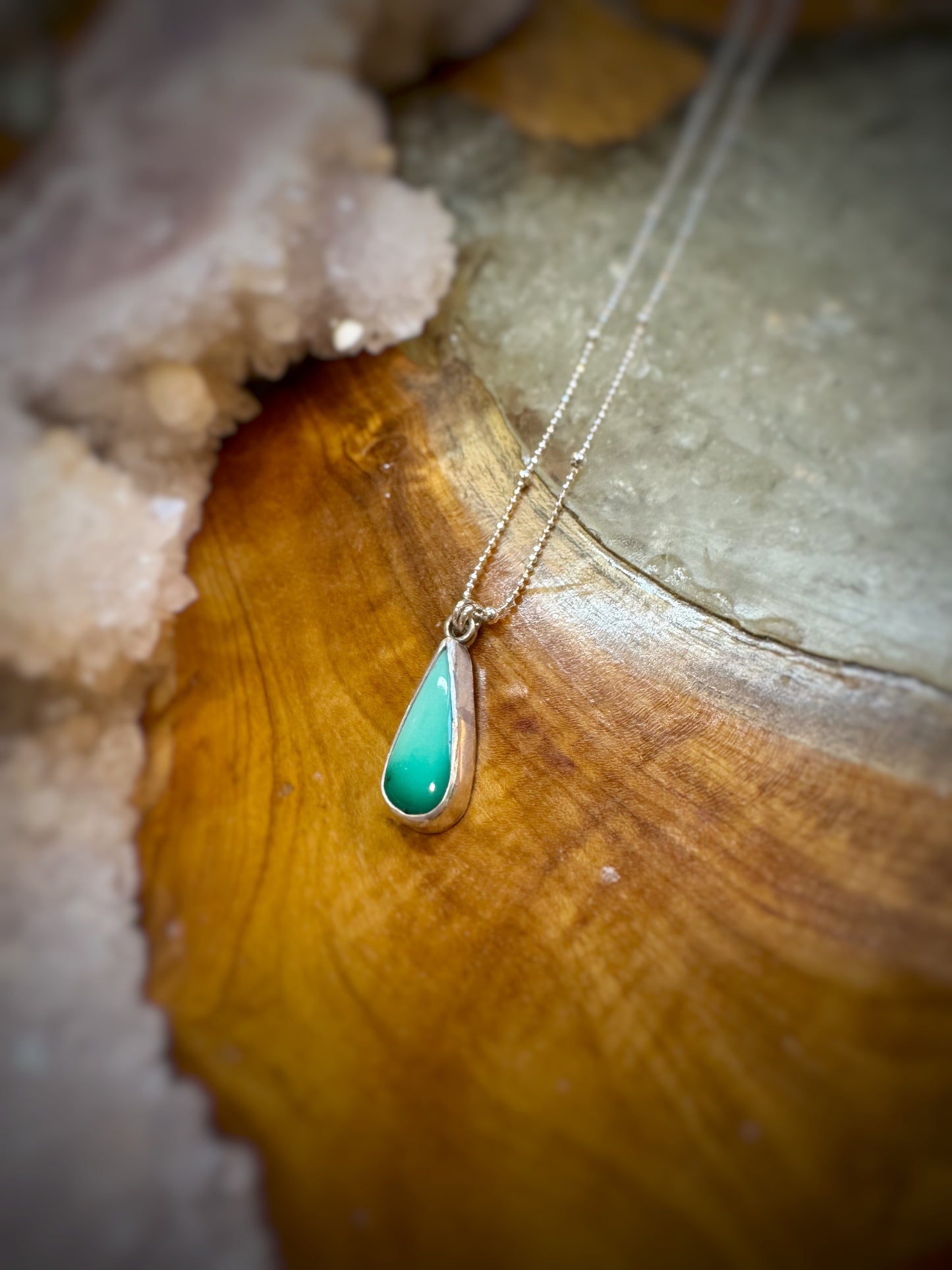 Variscite drop petite pendant necklace on sterling silver chain