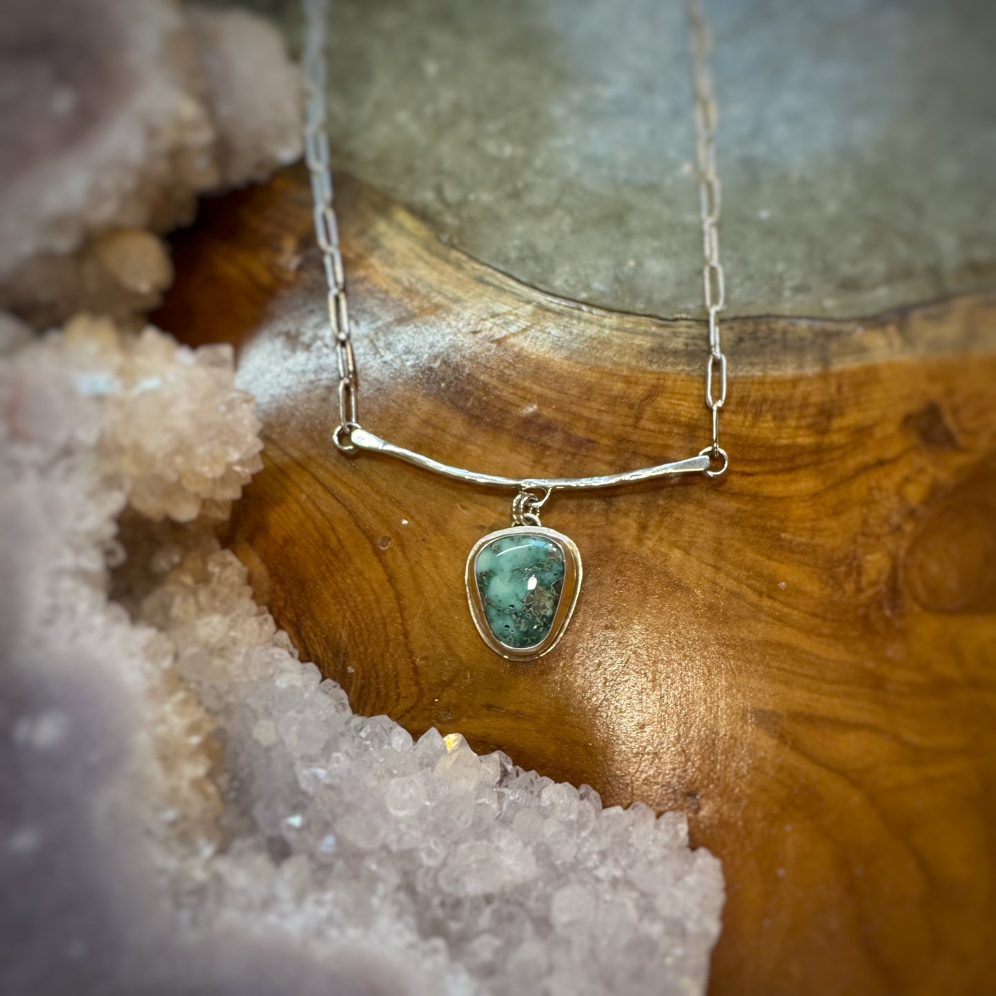 Variscite bar necklace in sterling and fine silver