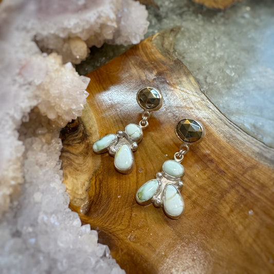 Pyrite and palomino variscite post/dangle earrings