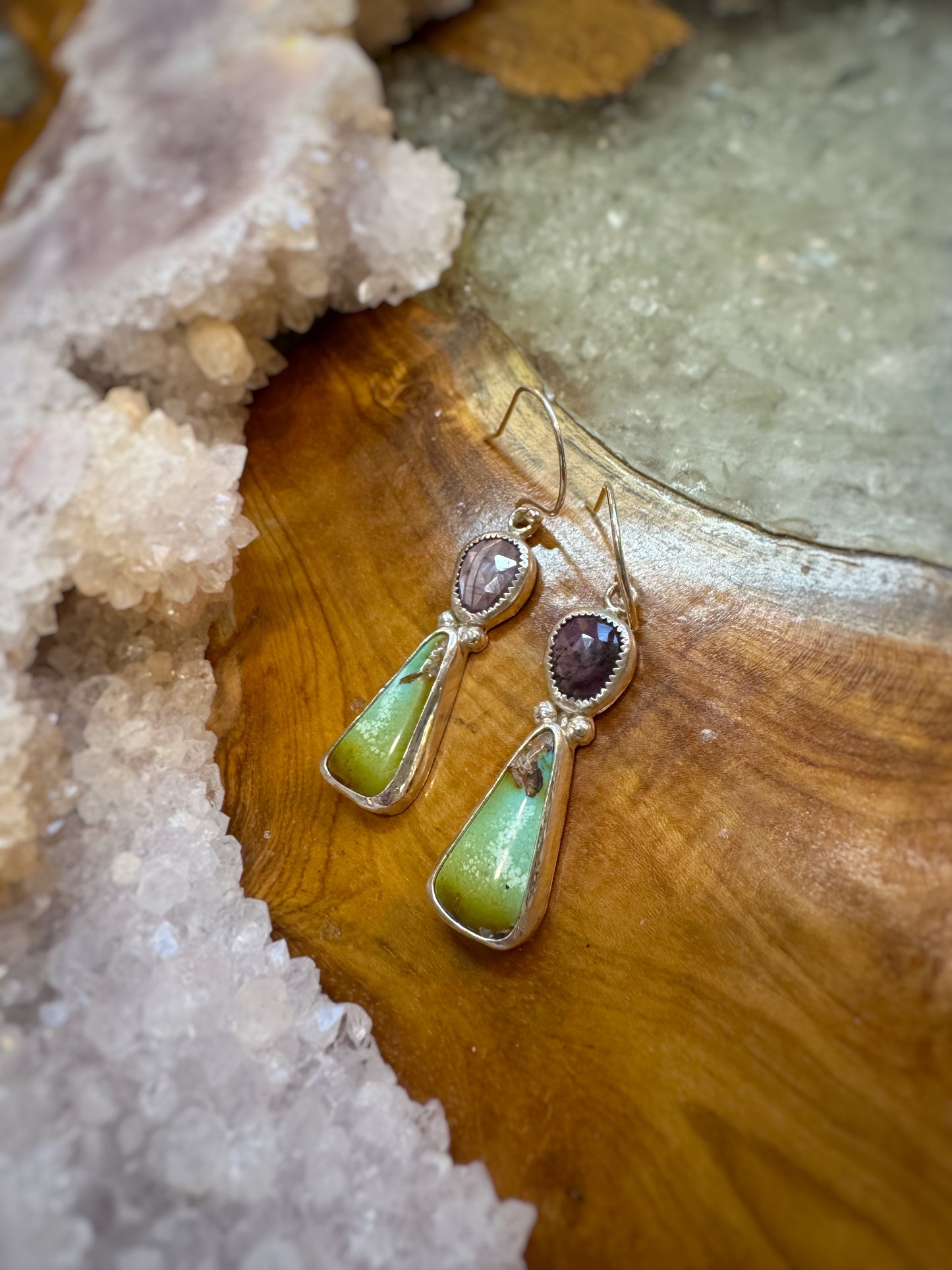 Sapphire and Royston Turquoise dangle earrings