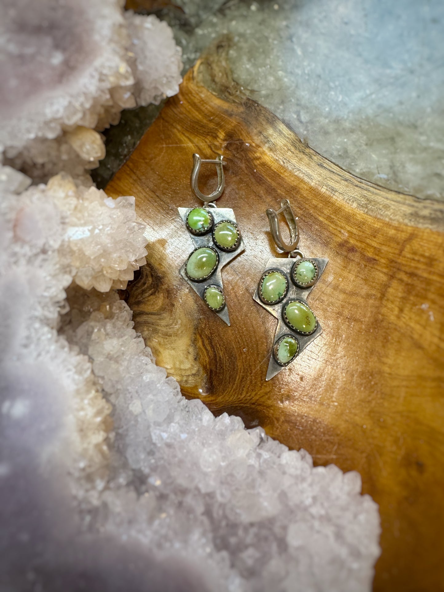 Lightning bolt Sonoran gold turquoise earrings