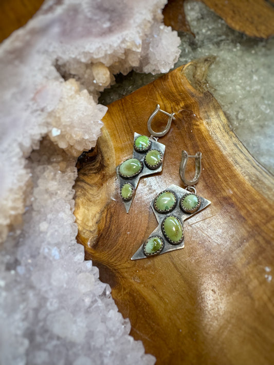 Lightning bolt Sonoran gold turquoise earrings