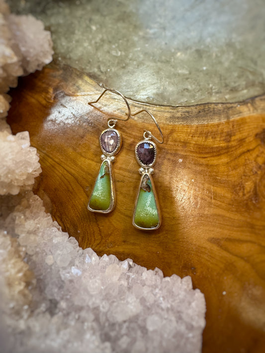 Sapphire and Royston Turquoise dangle earrings