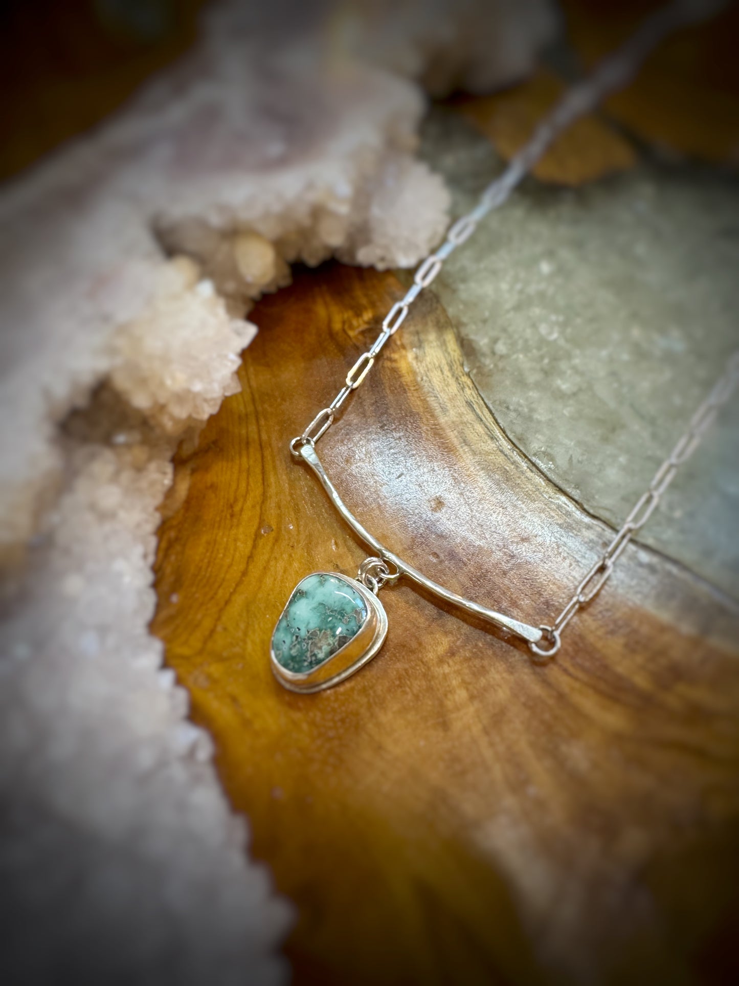 Variscite bar necklace in sterling and fine silver