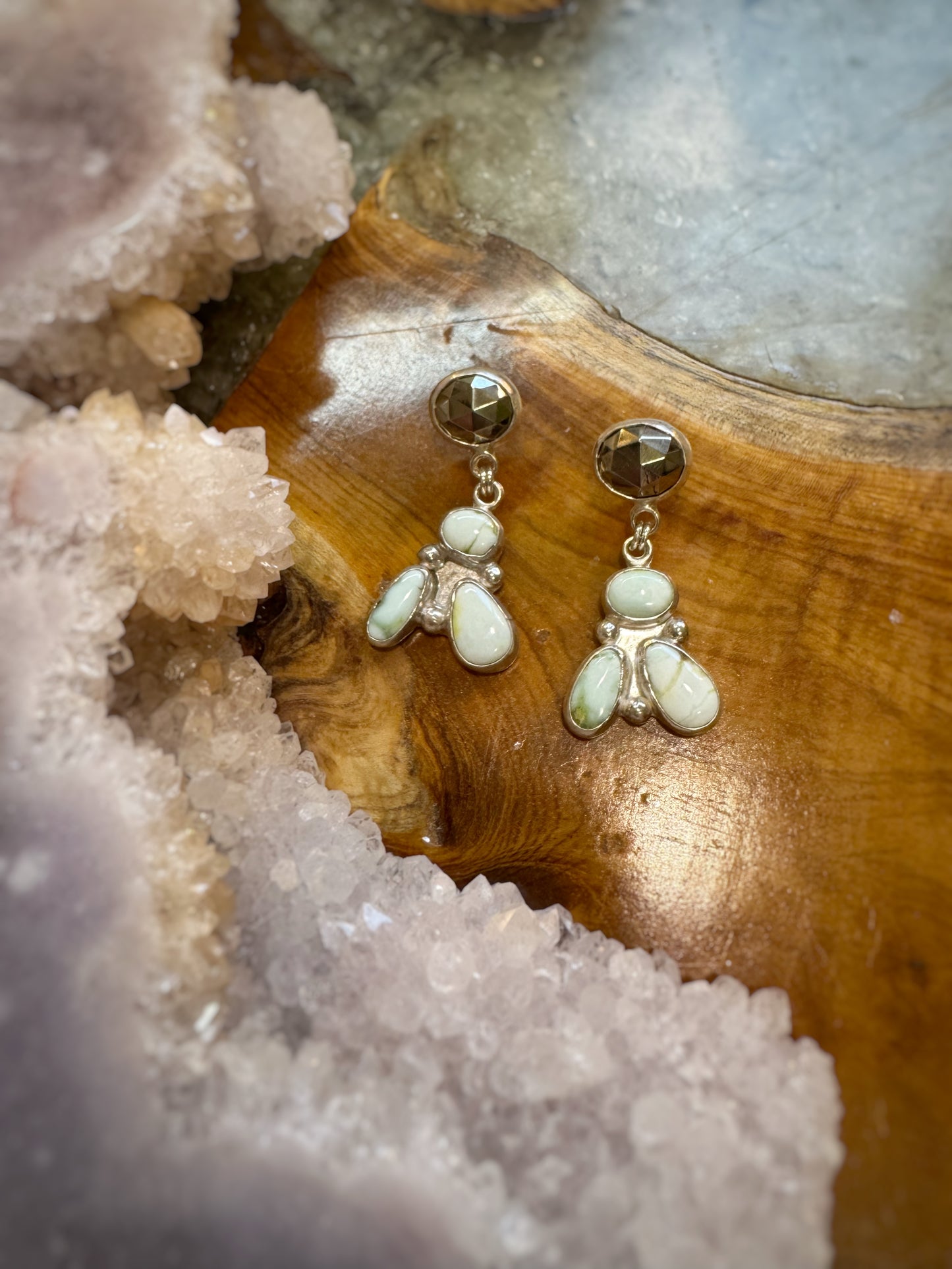 Pyrite and palomino variscite post/dangle earrings