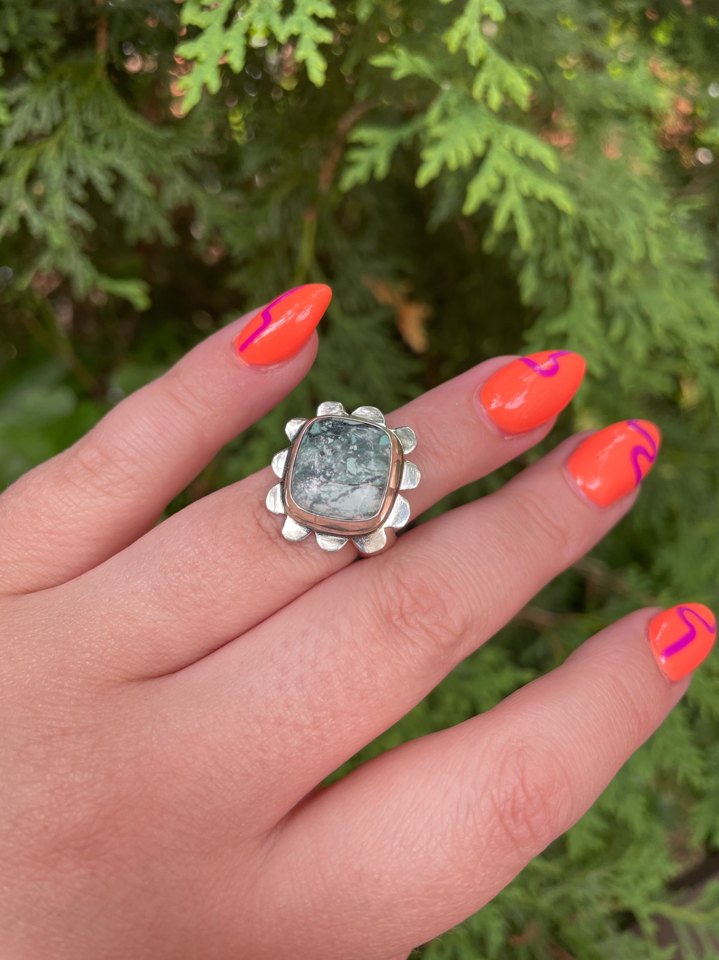 Mystic Sage Daisy Ring, Size 5.75