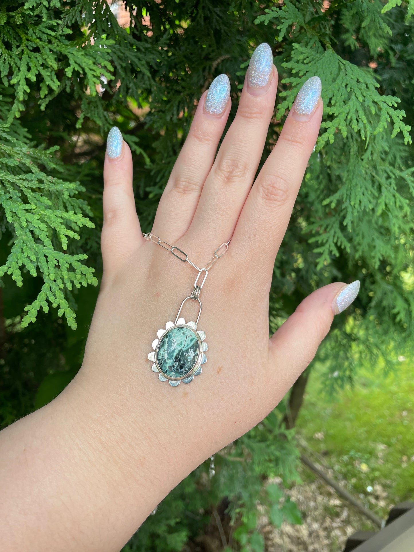 Mystic Sage Turquoise and Variscite Flower Necklace