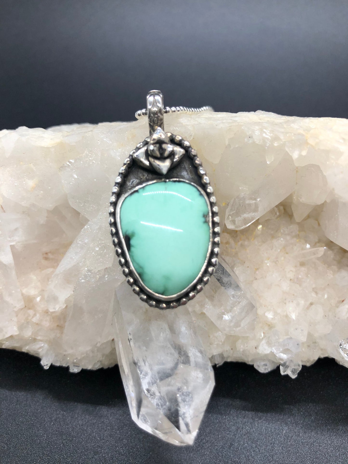 Midori Variscite pendant with succulent on sterling silver beaded chain