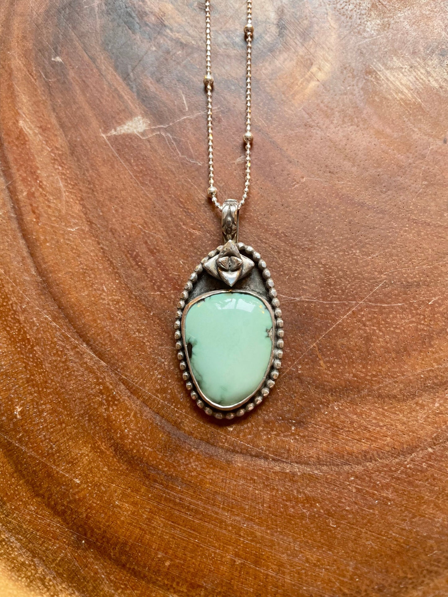 Midori Variscite pendant with succulent on sterling silver beaded chain