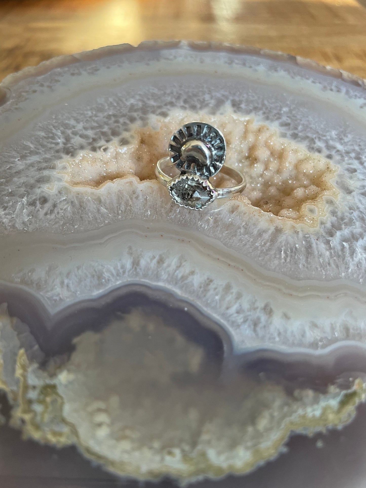 Unique, OOAK, Hand stamped herkimer diamond statement ring, size 10