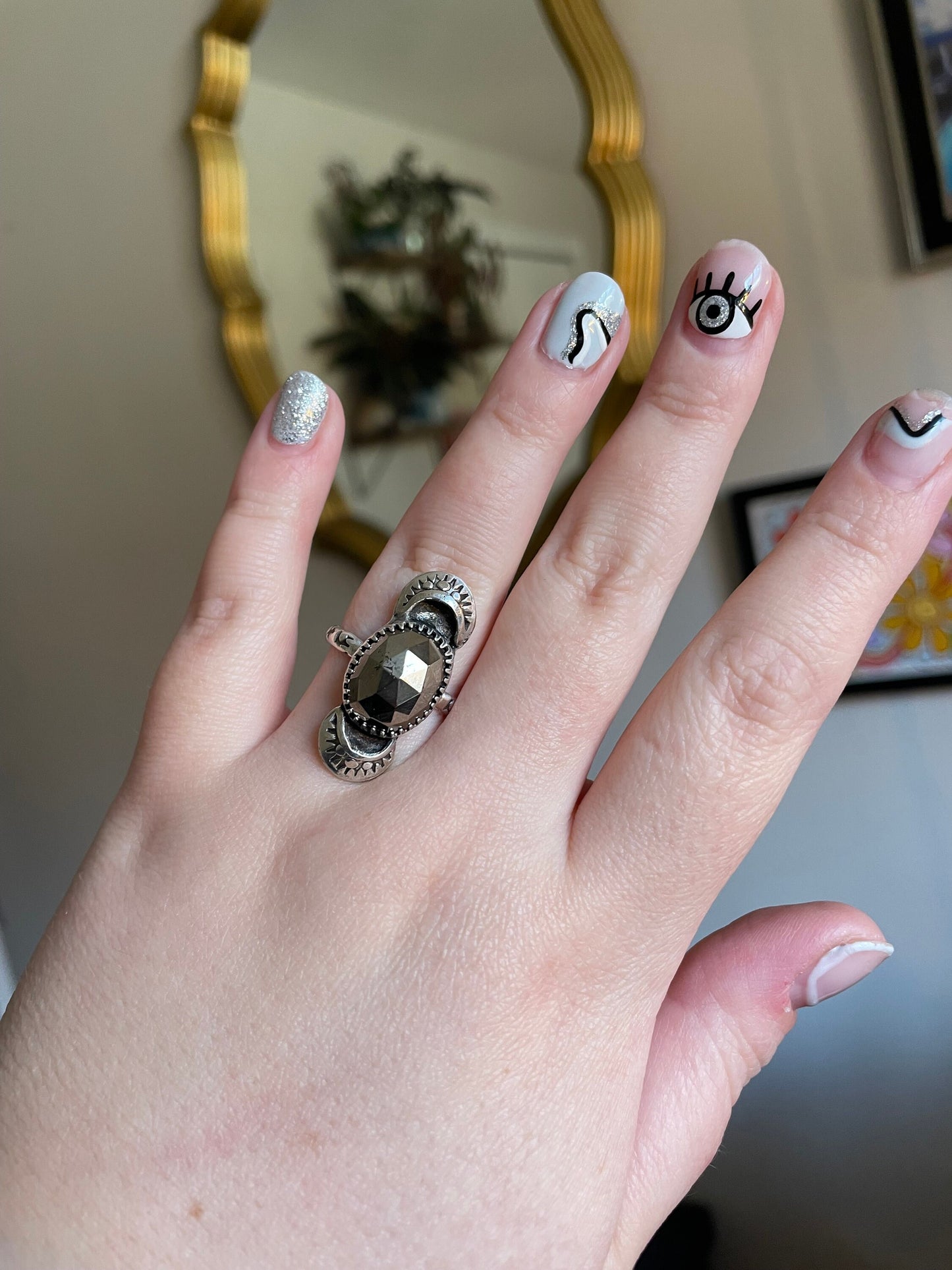 Handmade rosecut pyrite ring size 9.5
