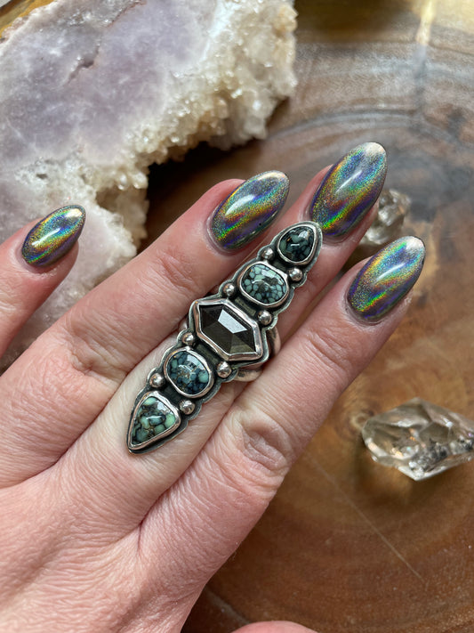 Gray Sapphire and New Lander Variscite ring size size 7