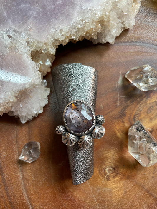 Hand stamped sapphire statement ring, size 10