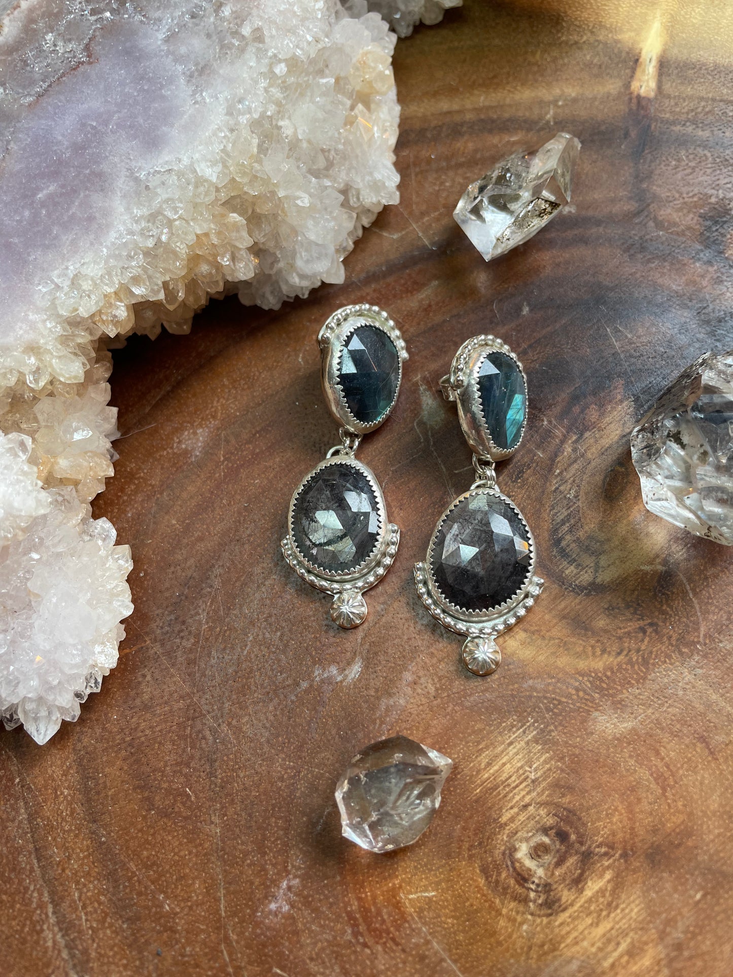 Labradorite and sapphire statement earrings