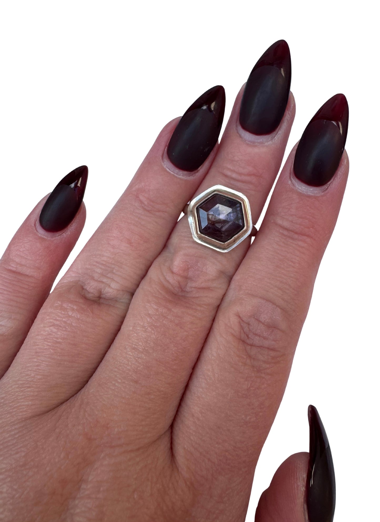 Dark Purple Hexagon Sapphire Ring Size 6
