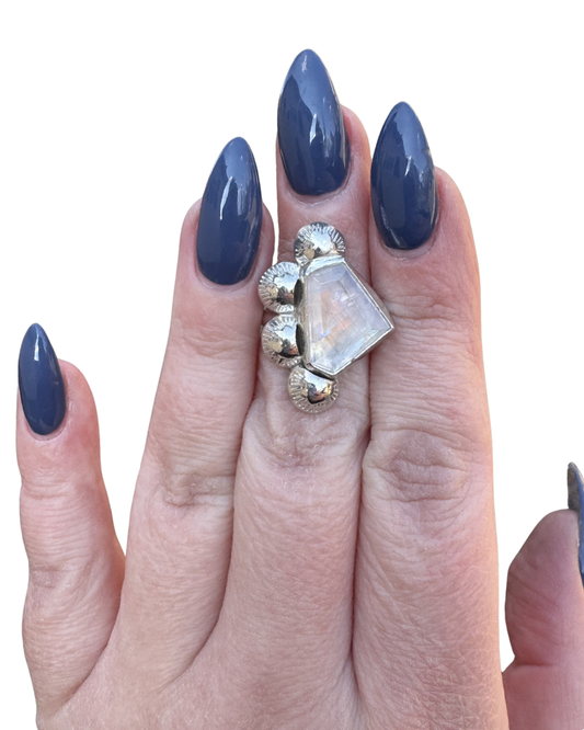 Geometric Moonstone Statement Ring, size 6