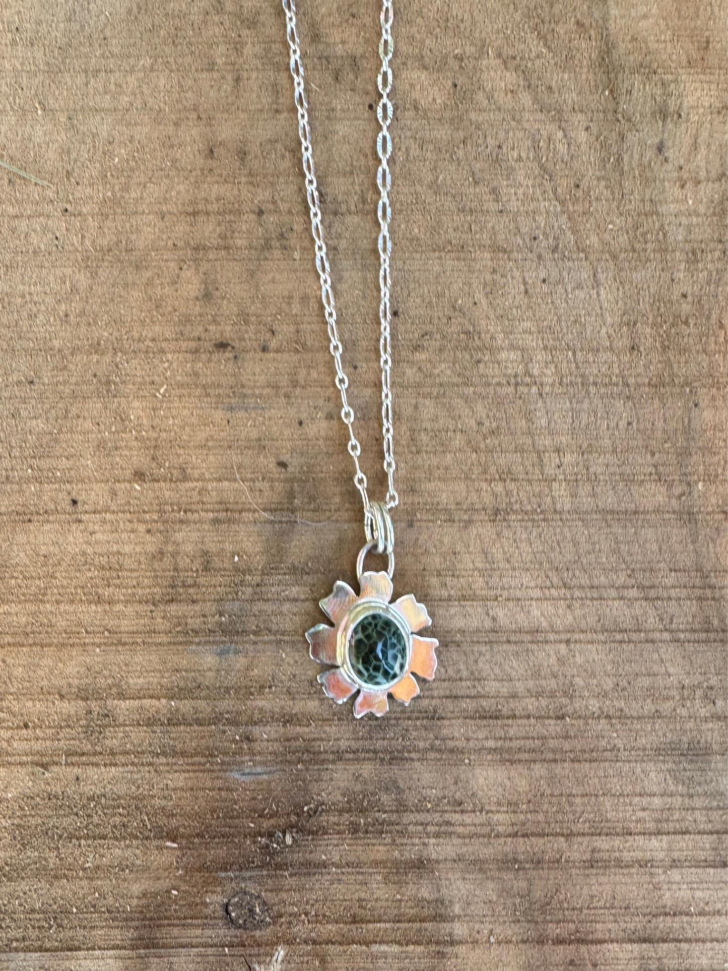 Michigan greenstone floral pendant necklace on sterling silver chain