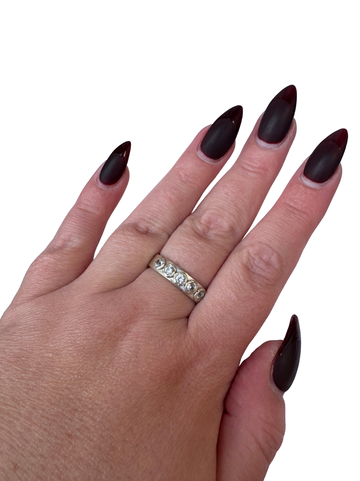 Lab grown white sapphire ring, 9.5