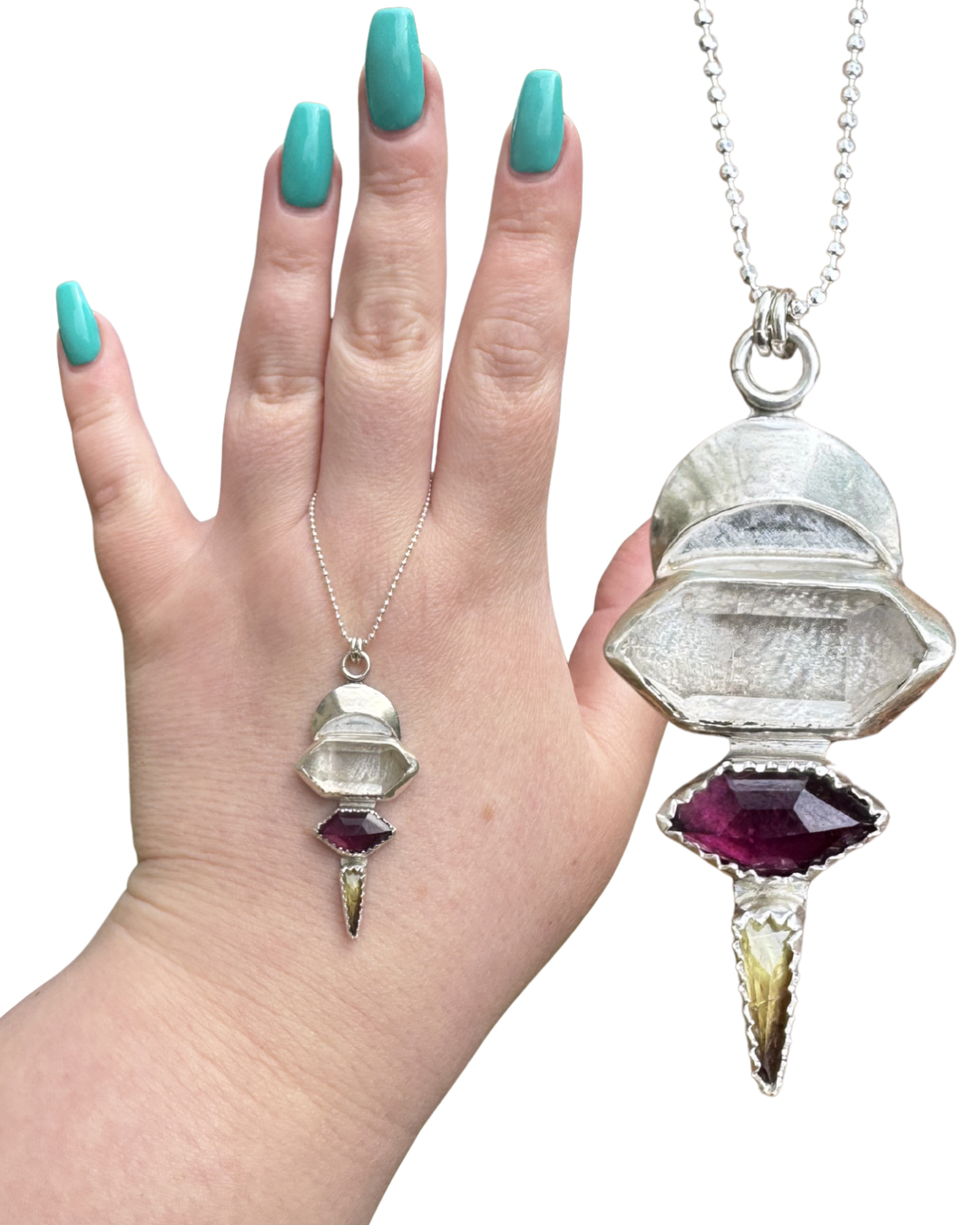 Tibetan Quartz, Garnet & Sapphire Talisman Necklace