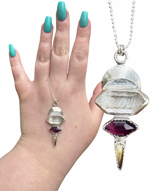 Tibetan Quartz, Garnet & Sapphire Talisman Necklace