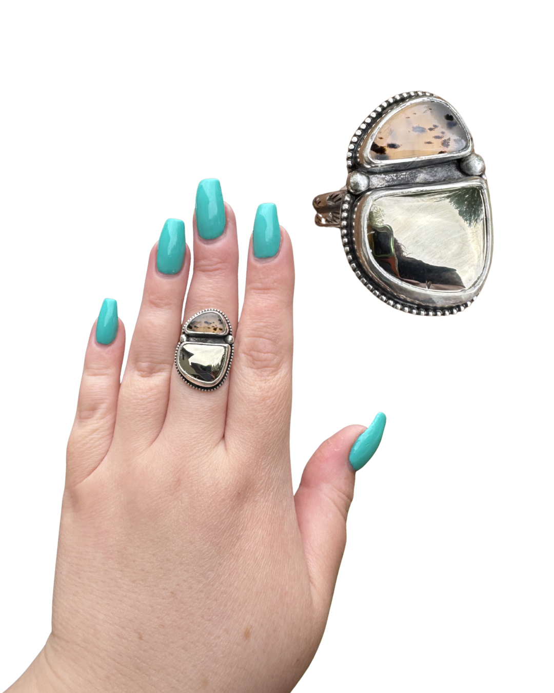Montana Agate and Pyrite Statement Ring, size 9