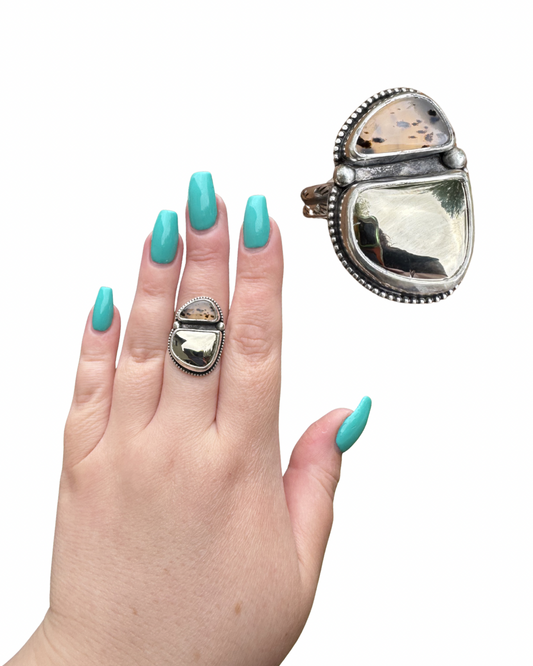 Montana Agate and Pyrite Statement Ring, size 9