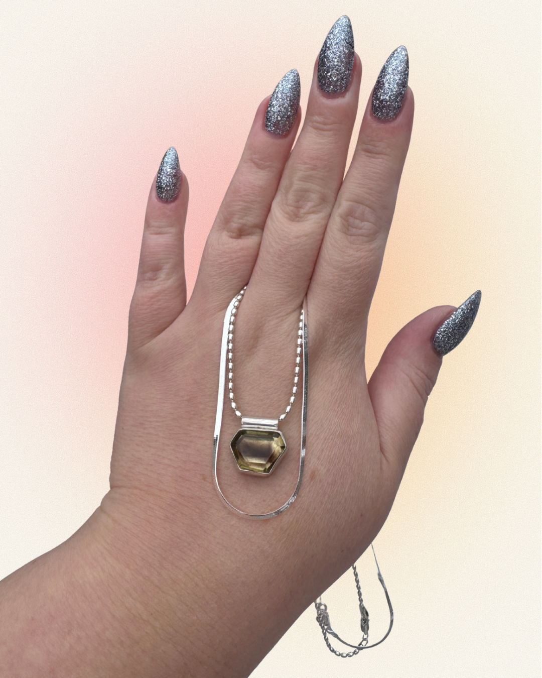 Phantom Smokey quartz sterling silver necklace pair