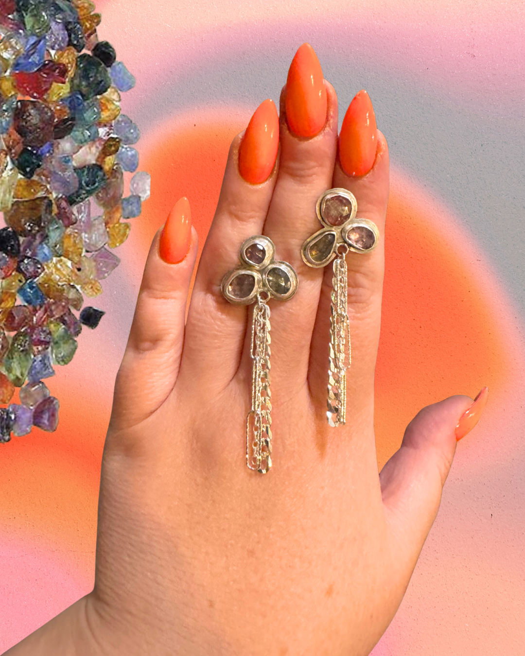 Sapphire cluster statement earrings