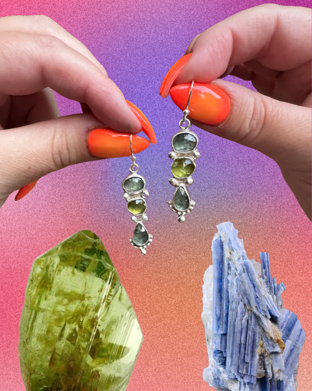 Kyanite and peridot dangle earrings