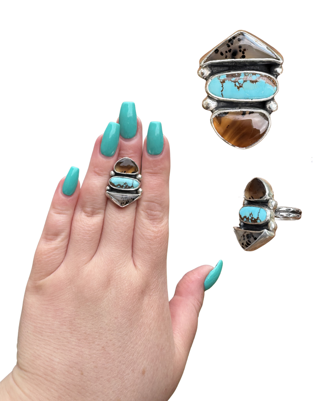 Montana Agate and Royston Turquoise Statement Ring, Size 7