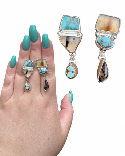Montana Agate and Royston Turquoise Post/Dangle Earrings