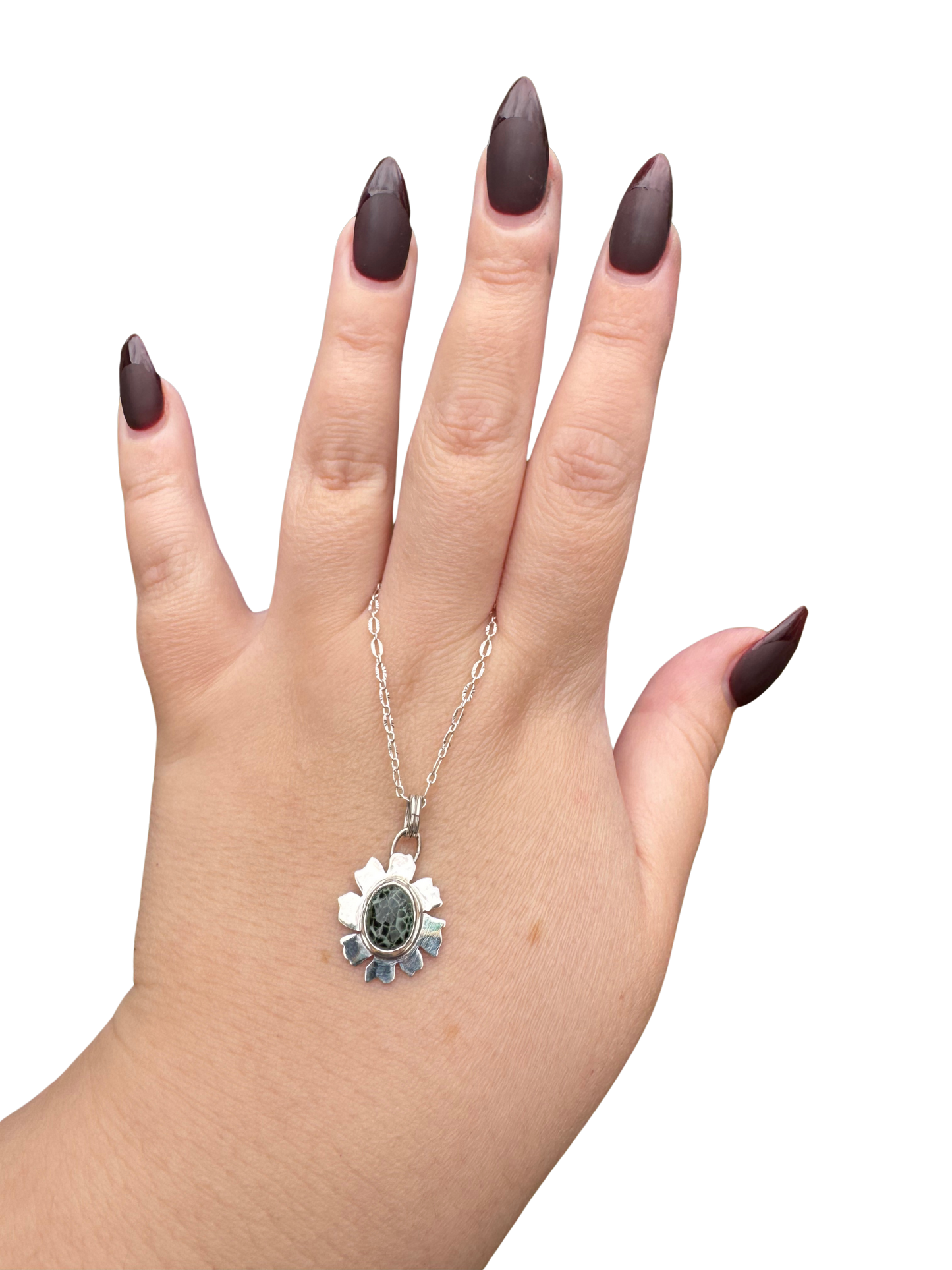 Michigan greenstone floral pendant necklace on sterling silver chain