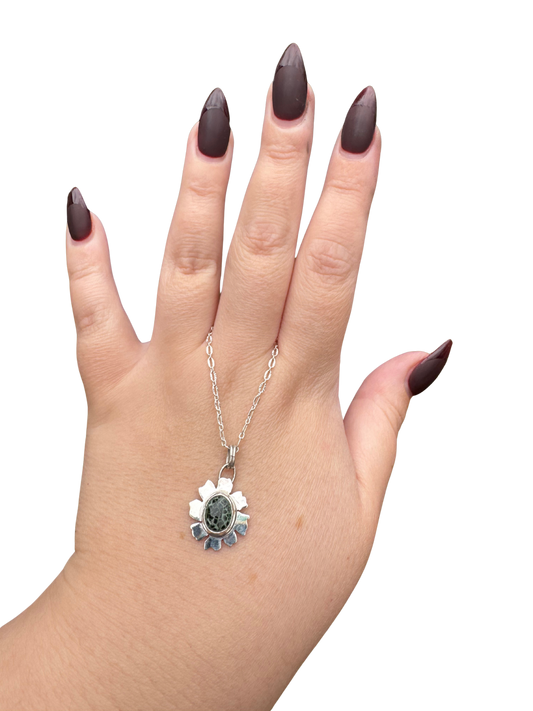 Michigan greenstone floral pendant necklace on sterling silver chain