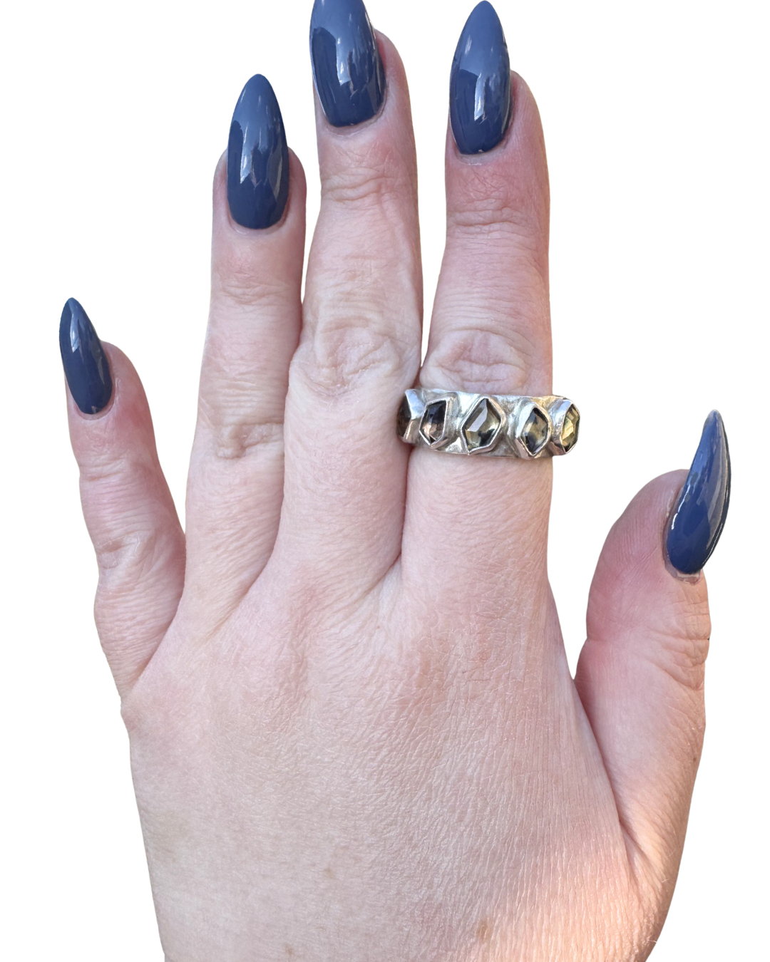 Gorgeous geometric songea sapphire cigar band ring, size 9.5