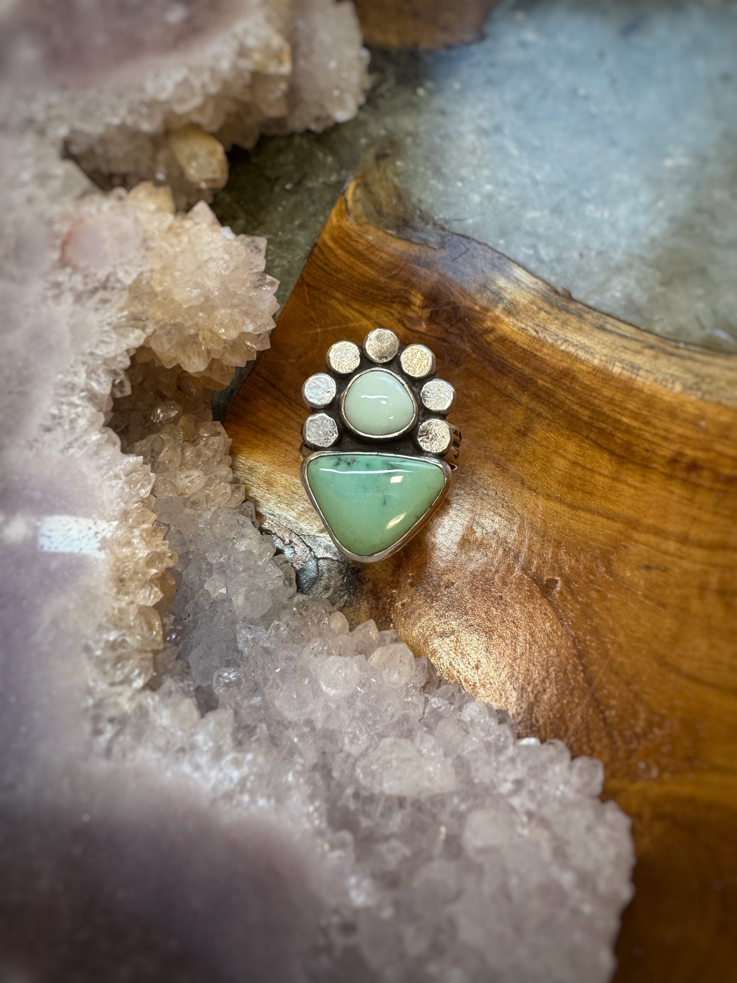 Fancy Palomino variscite and royston turquoise ring, size 10