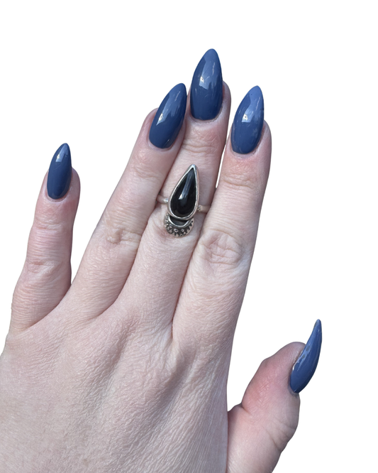 Black Rainbow Obsidian Ring, Size 7.75