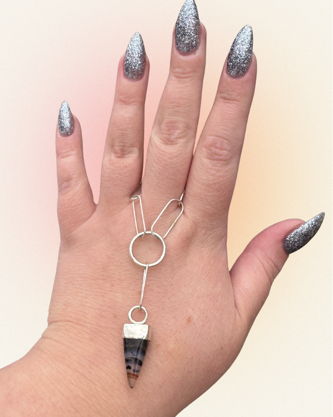 Montana agate sterling silver lariat style necklace