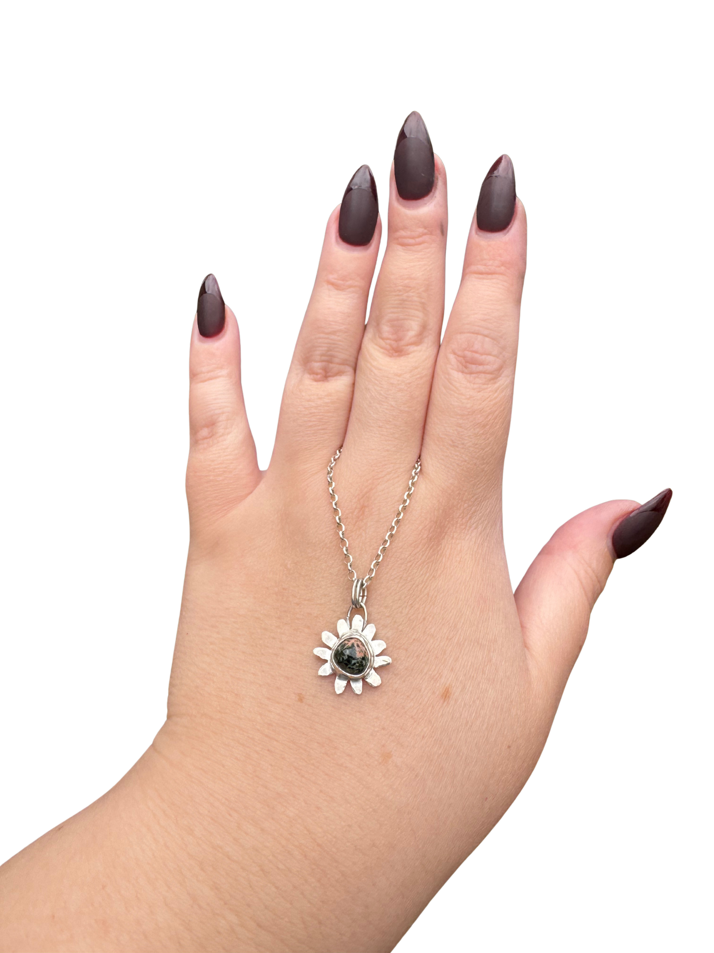 Dainty Michigan greenstone floral pendant necklace on sterling silver chain
