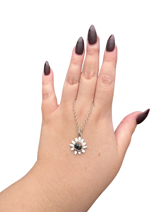 Dainty Michigan greenstone floral pendant necklace on sterling silver chain