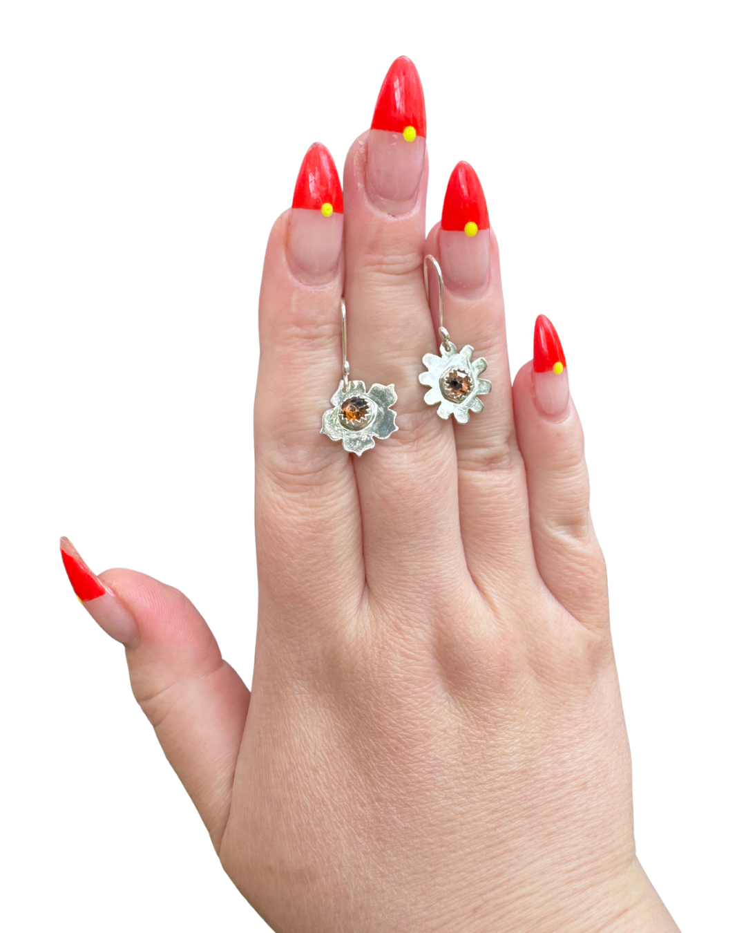 Asymmetrical Songea Sapphire Flower Earrings