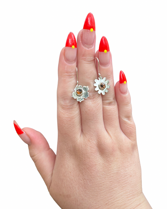 Asymmetrical Songea Sapphire Flower Earrings