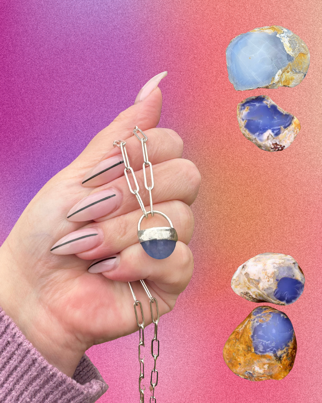 Chalcedony crystal sterling silver necklace