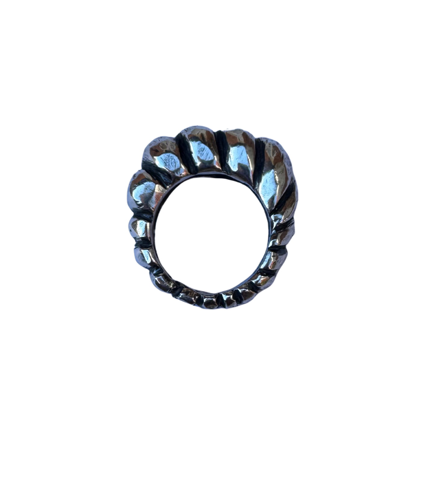 Carved bauble sterling silver statement ring, size 9.5