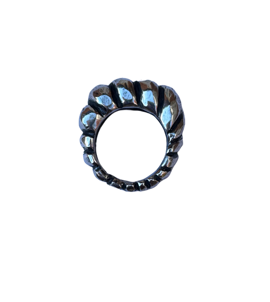 Carved bauble sterling silver statement ring, size 9.5