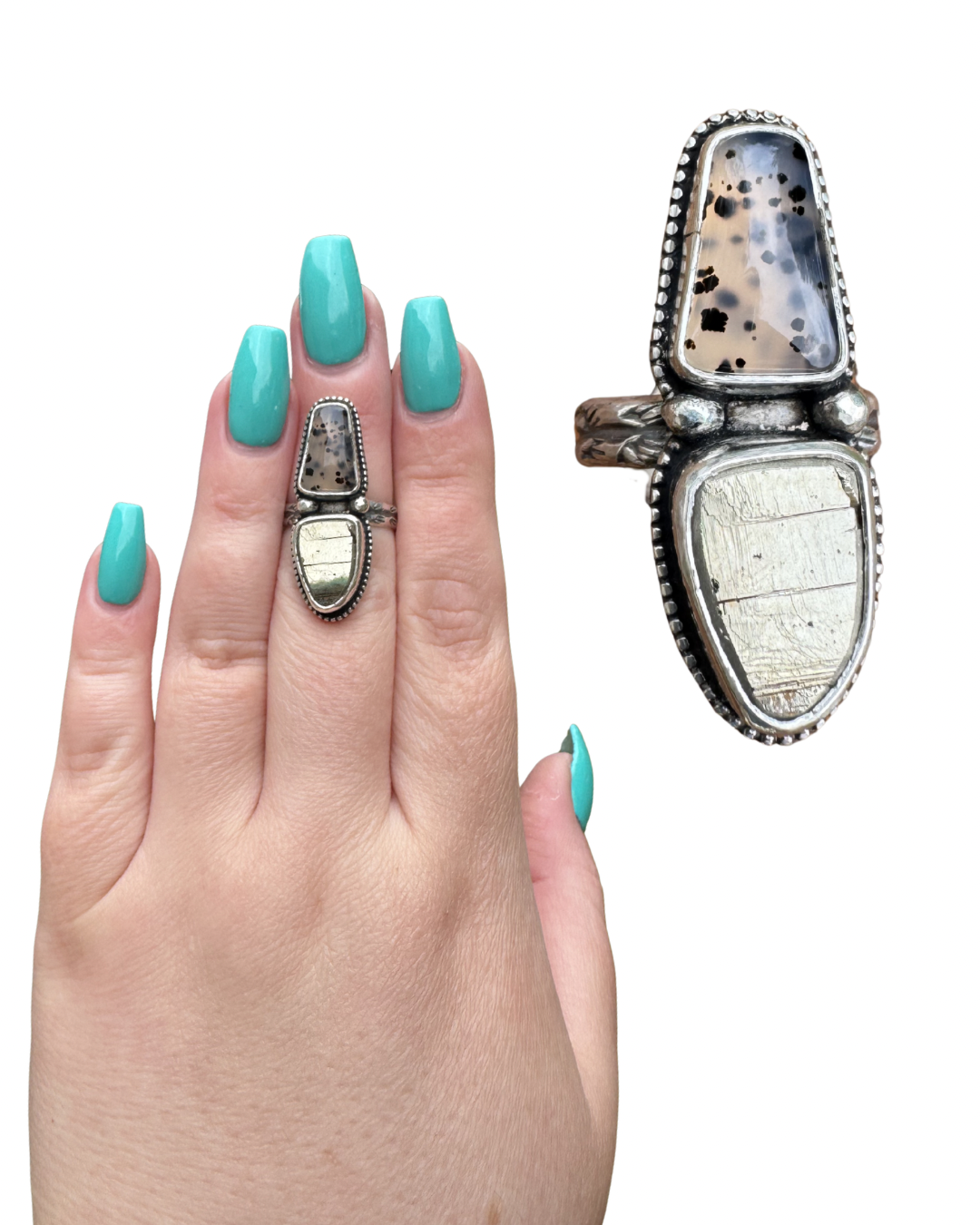 Montana Agate and Pyrite Statement Ring, Size 6.5