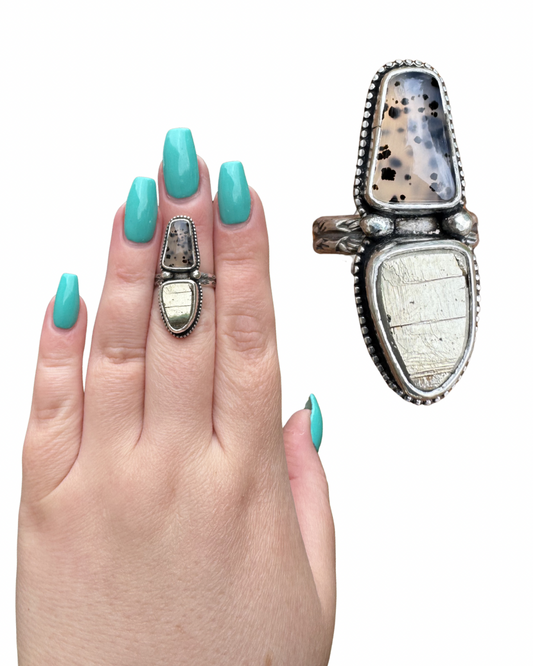 Montana Agate and Pyrite Statement Ring, Size 6.5