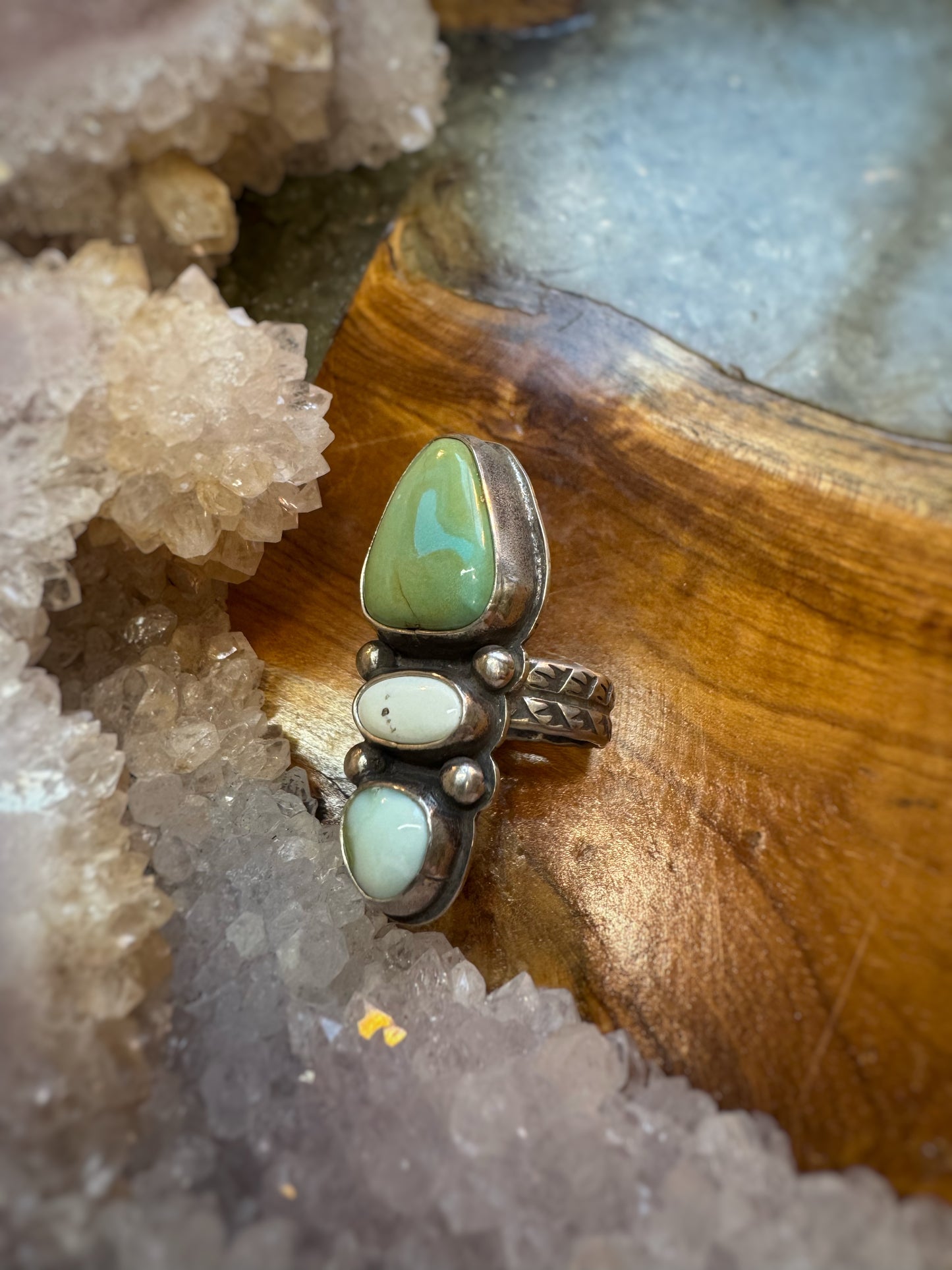 Lovely Turquoise and Variscite Ring, size 6.25